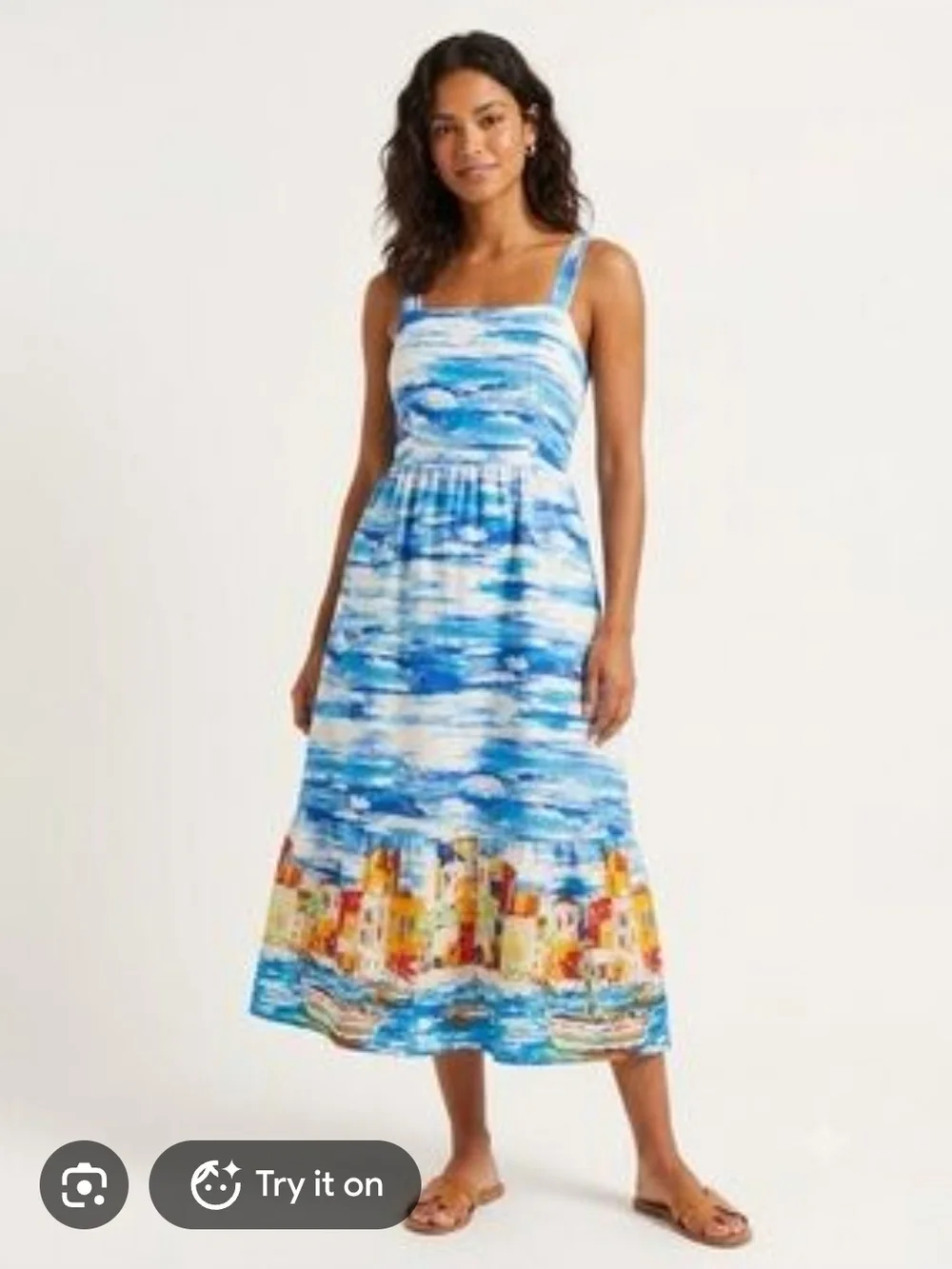 Blue & Multicolor Girls Sundress - Beach Print